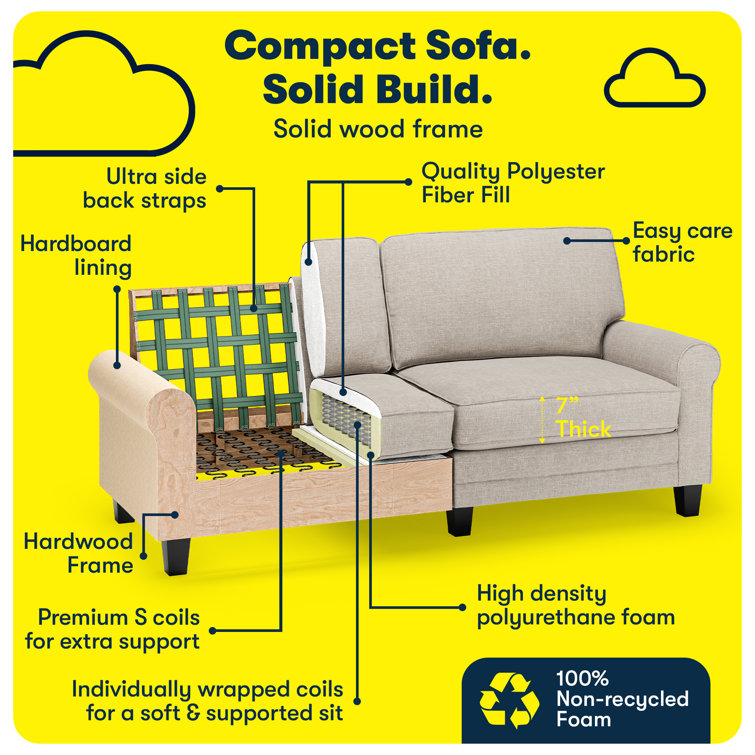 Copenhagen Light Gray 78" Microfiber Sofa with Rounded Arms and Removable Cushions