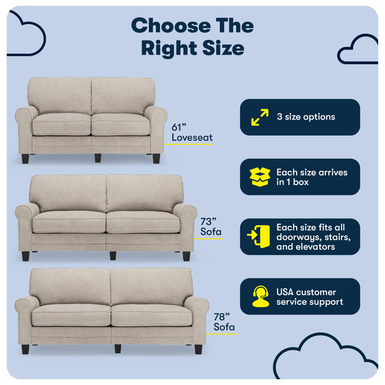 Copenhagen Light Gray 78" Microfiber Sofa with Rounded Arms and Removable Cushions