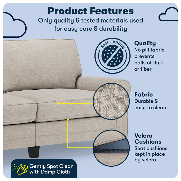Copenhagen Light Gray 78" Microfiber Sofa with Rounded Arms and Removable Cushions