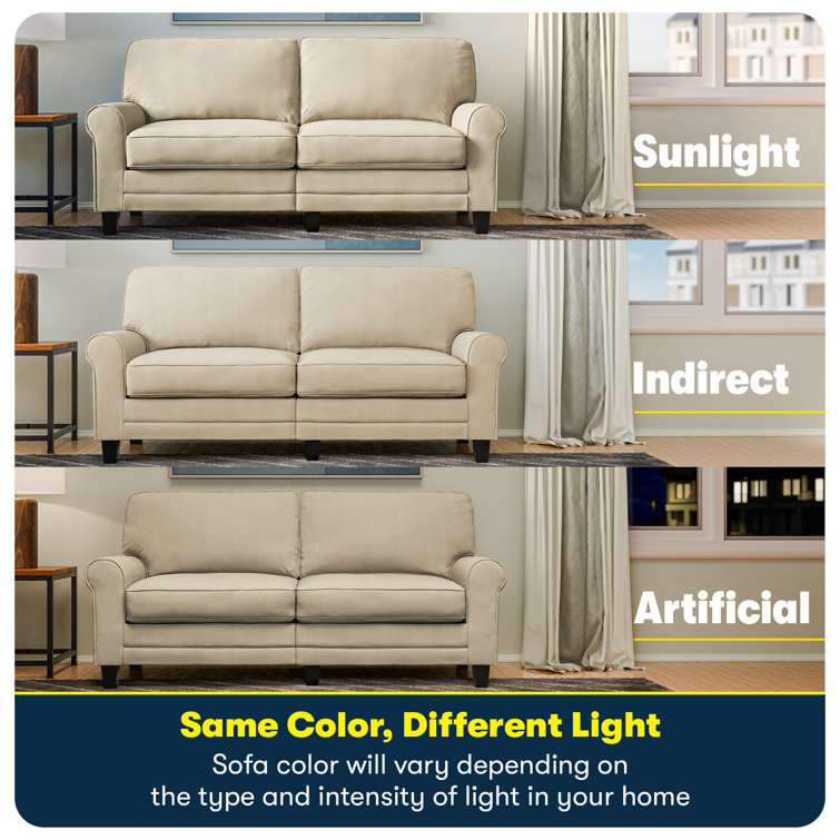 Beige Rolled Arm Polyester Sofa with Soft Pillow Back