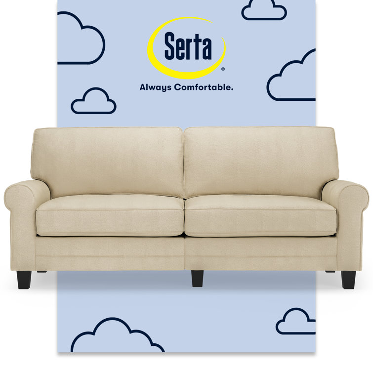 Beige Rolled Arm Polyester Sofa with Soft Pillow Back