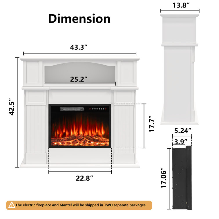 White 43'' Electric Fireplace with Mantel