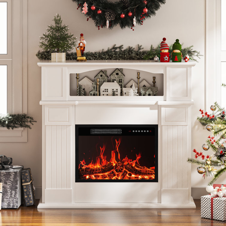 White 43'' Electric Fireplace with Mantel