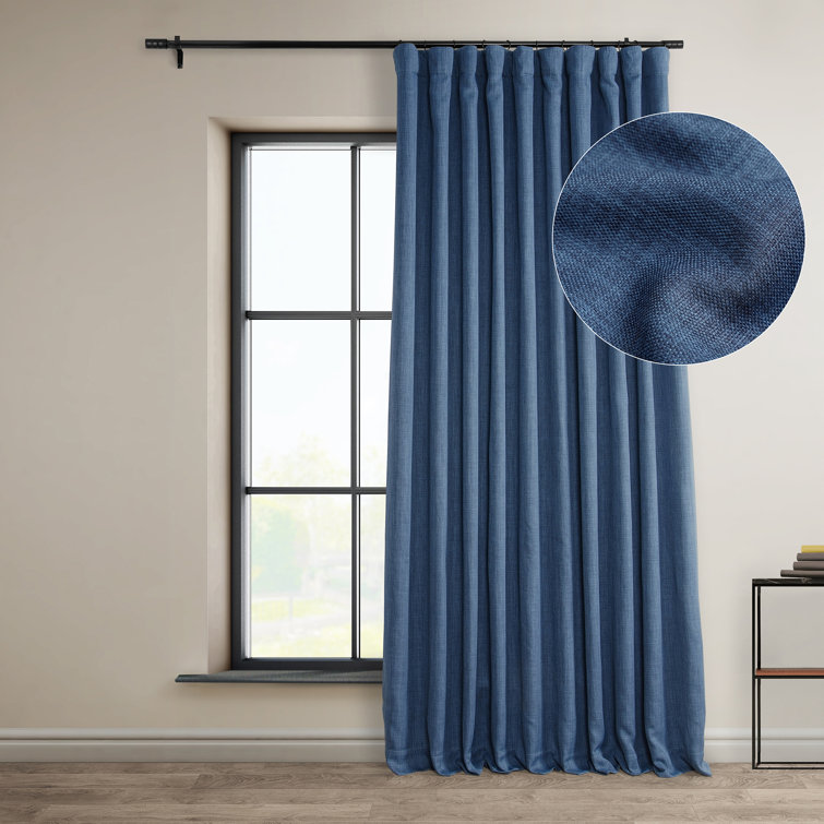 Denim Blue Faux Linen Extra Wide Blackout Curtain Panel