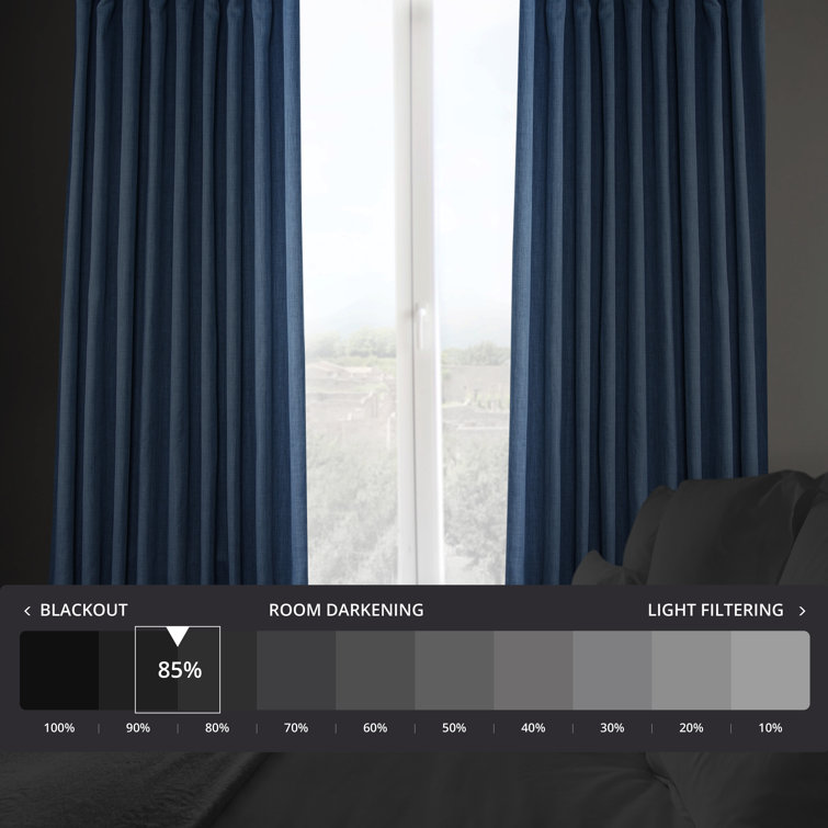 Denim Blue Faux Linen Blackout Curtains, 100" x 84"