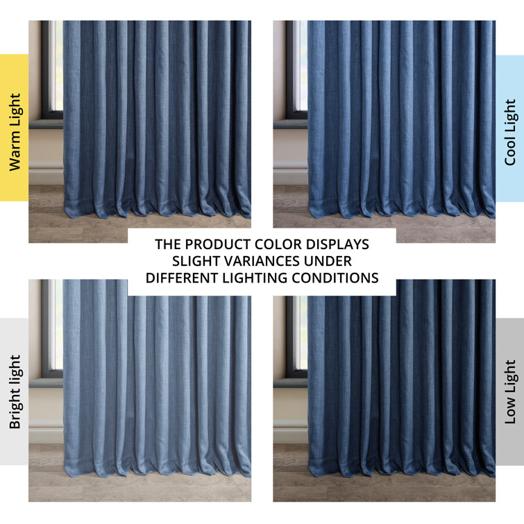 Denim Blue Faux Linen Blackout Curtains, 100" x 84"