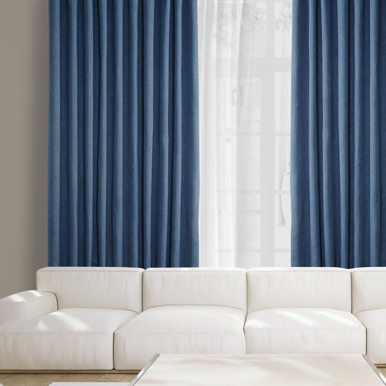 Denim Blue Faux Linen Blackout Curtains, 100" x 84"