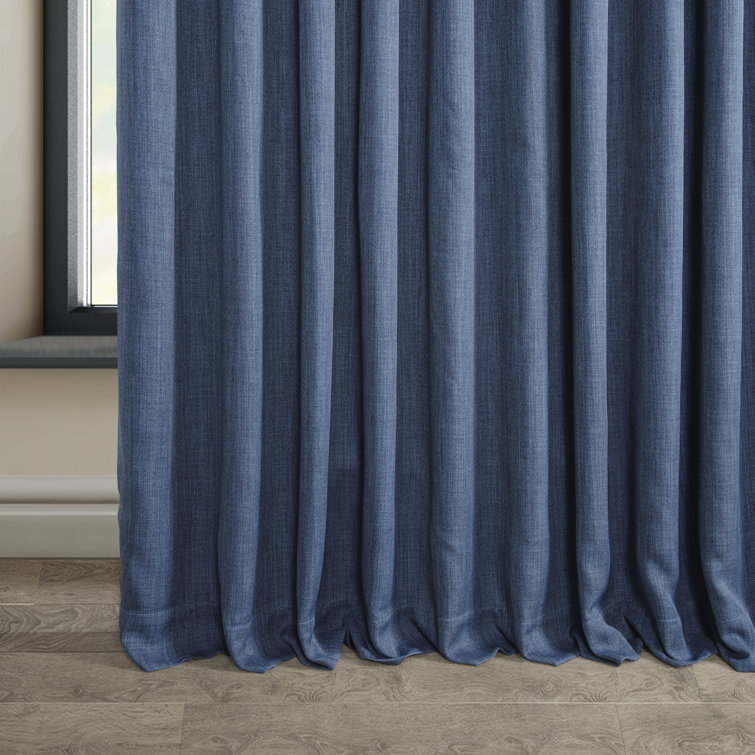 Denim Blue Faux Linen Blackout Curtains, 100" x 84"