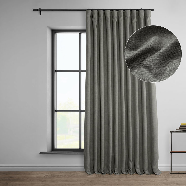 Blazer Grey 100" x 96" Faux Linen Blackout Curtain Panel