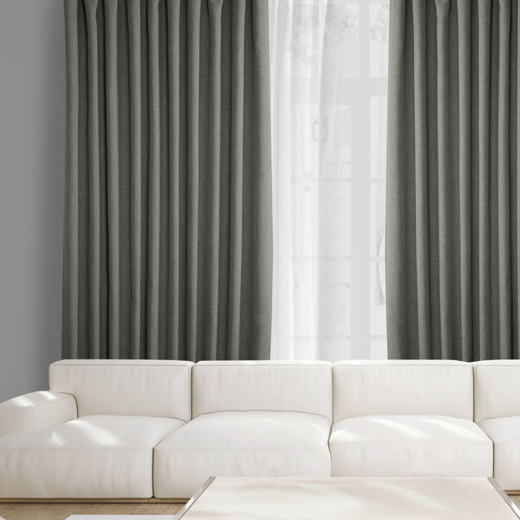 Blazer Grey 100" x 96" Faux Linen Blackout Curtain Panel