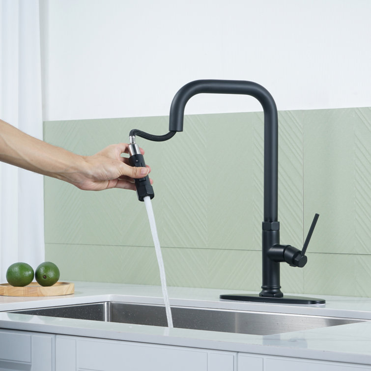 Matte Black Stainless Steel Pull-Out Spray Kitchen Faucet with Soap Dispenser