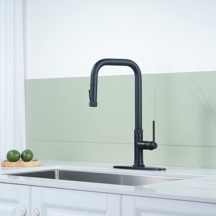 Matte Black Stainless Steel Pull-Out Spray Kitchen Faucet with Soap Dispenser
