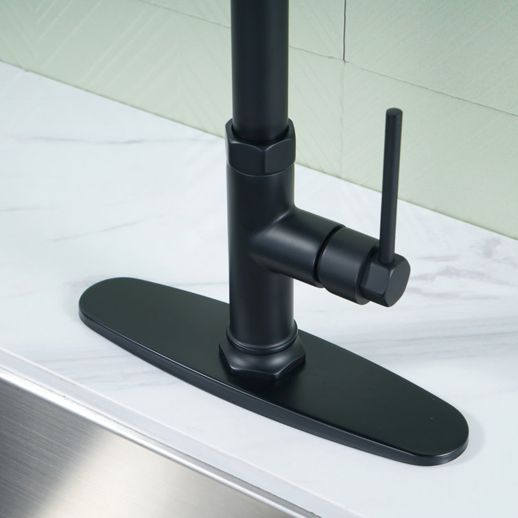 Matte Black Stainless Steel Pull-Out Spray Kitchen Faucet with Soap Dispenser