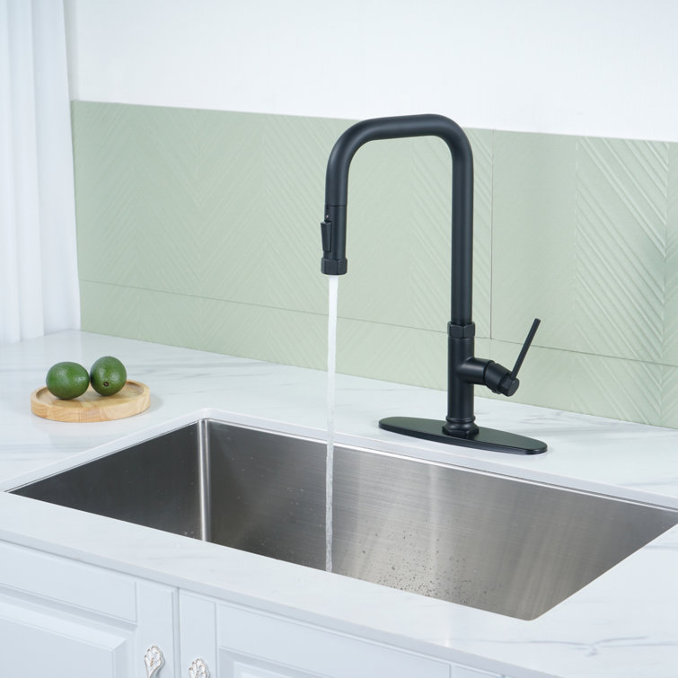 Matte Black Stainless Steel Pull-Out Spray Kitchen Faucet with Soap Dispenser