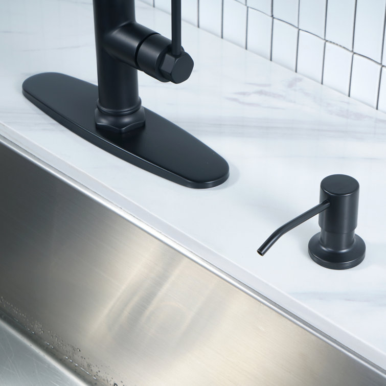 Matte Black Stainless Steel Pull-Out Spray Kitchen Faucet with Soap Dispenser