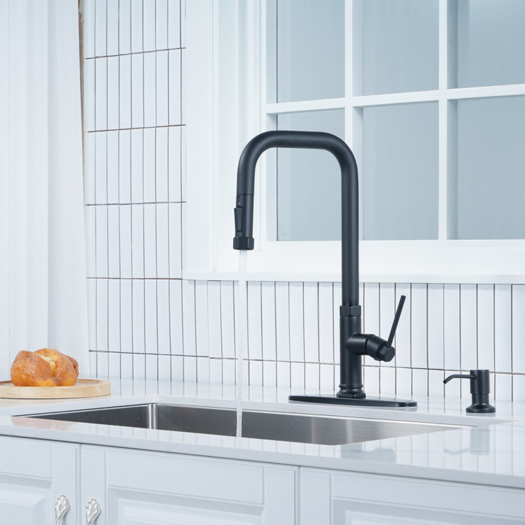 Matte Black Stainless Steel Pull-Out Spray Kitchen Faucet with Soap Dispenser