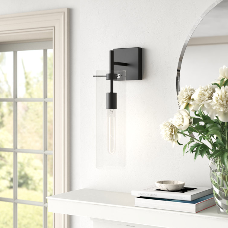 Black Iron Cylinder Dimmable Sconce with Clear Glass Shade
