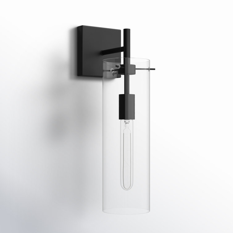 Black Iron Cylinder Dimmable Sconce with Clear Glass Shade