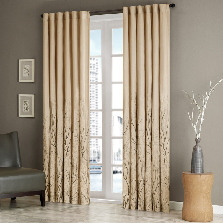 White Faux Silk Embroidered Puddle Length Curtain Panel