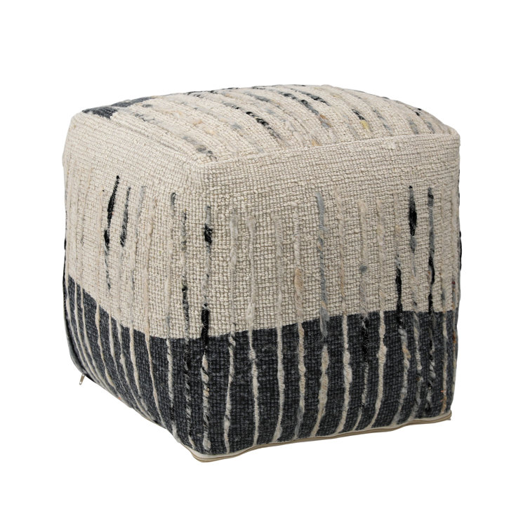 Handwoven Wool Pouf in Gray and Neutral Tones
