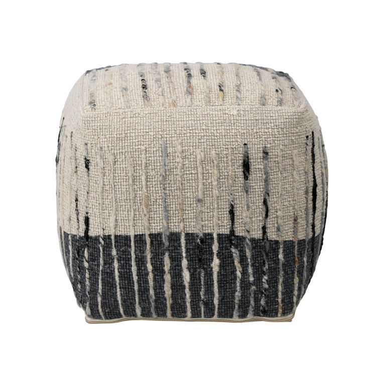 Handwoven Wool Pouf in Gray and Neutral Tones