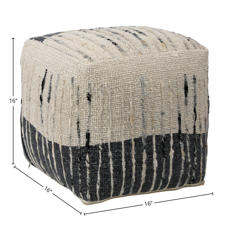 Handwoven Wool Pouf in Gray and Neutral Tones