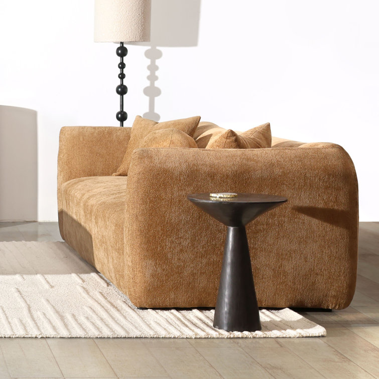 Camel Polyester Blend Upholstered Sofa with Solid Wood Frame