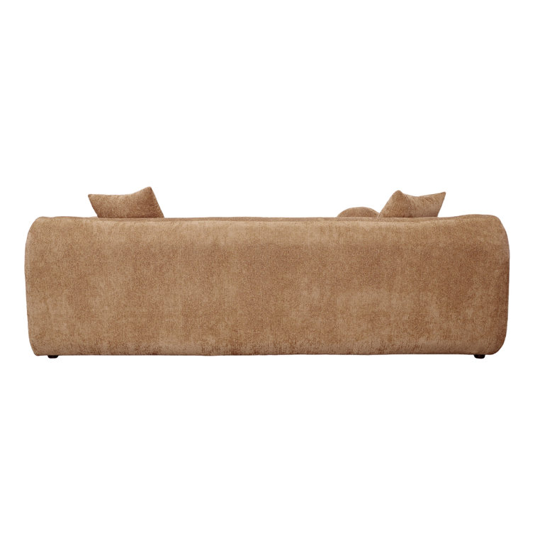 Camel Polyester Blend Upholstered Sofa with Solid Wood Frame