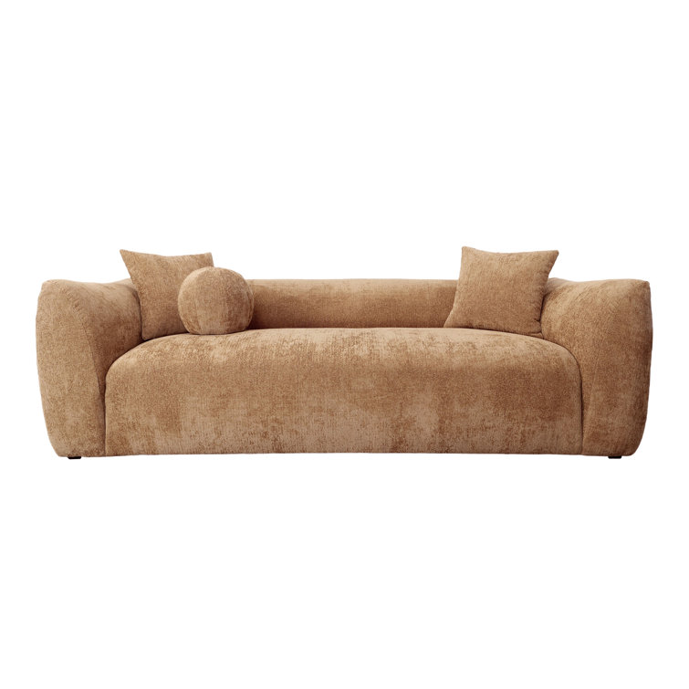 Camel Polyester Blend Upholstered Sofa with Solid Wood Frame