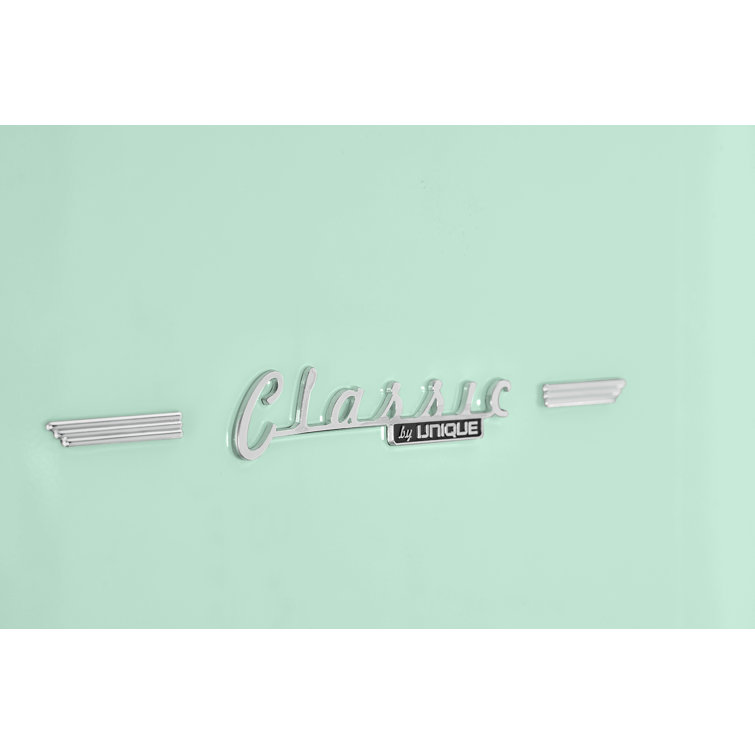 Summer Mint Green Retro Bottom Mount Fridge with Chrome Accents