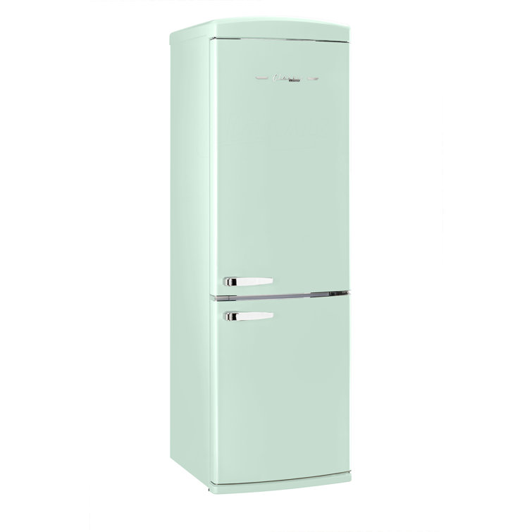 Summer Mint Green Retro Bottom Mount Fridge with Chrome Accents