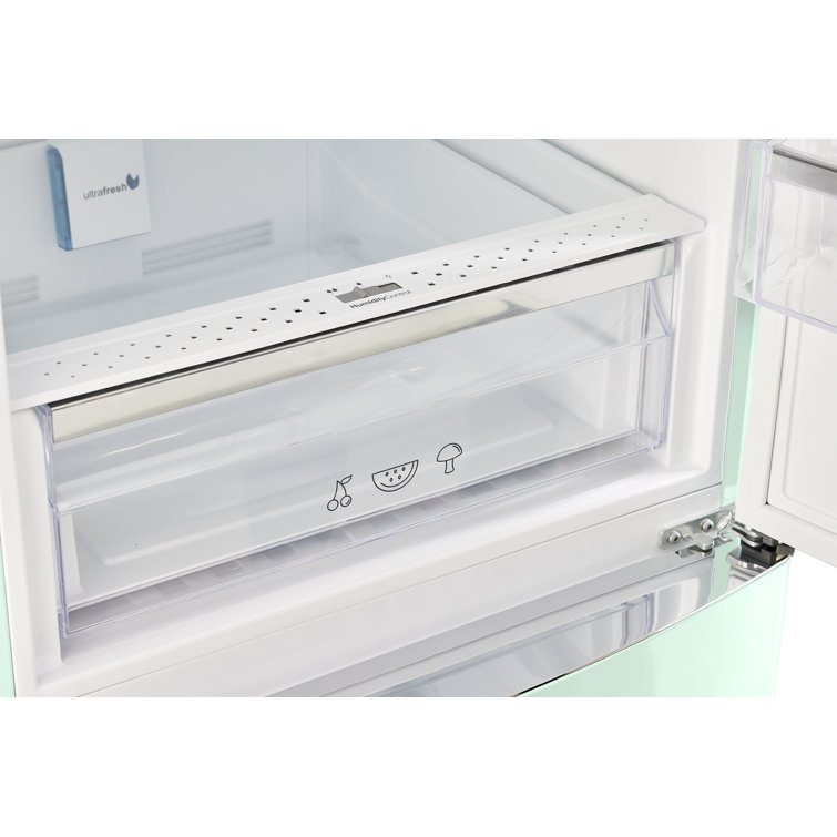 Summer Mint Green Retro Bottom Mount Fridge with Chrome Accents
