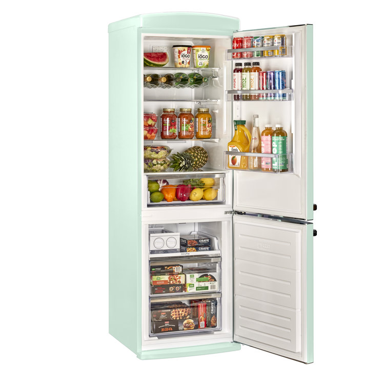 Summer Mint Green Retro Bottom Mount Fridge with Chrome Accents