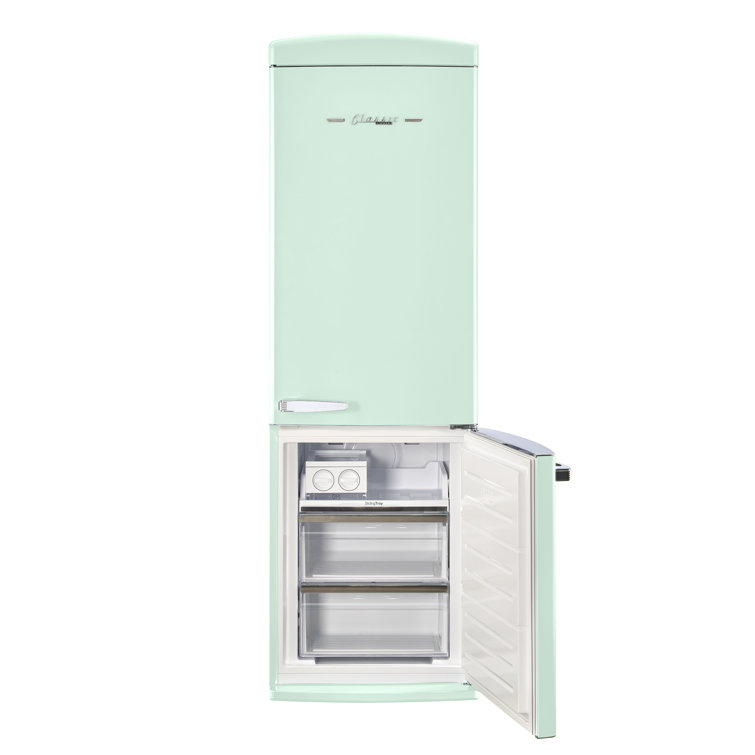 Summer Mint Green Retro Bottom Mount Fridge with Chrome Accents