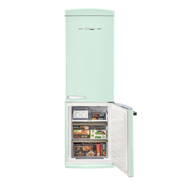 Summer Mint Green Retro Bottom Mount Fridge with Chrome Accents