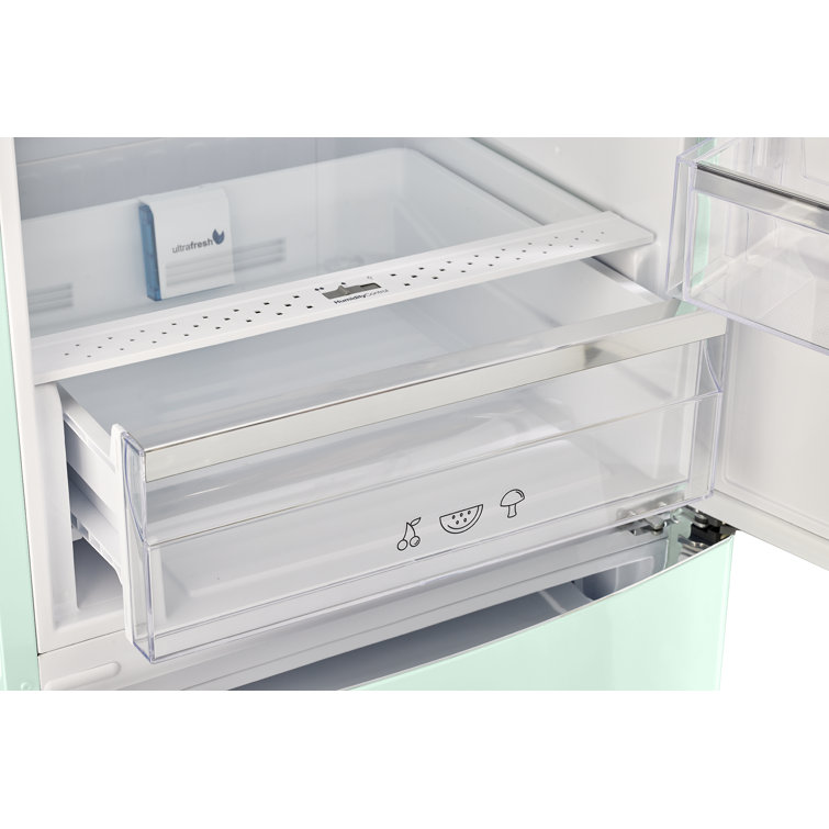 Summer Mint Green Retro Bottom Mount Fridge with Chrome Accents