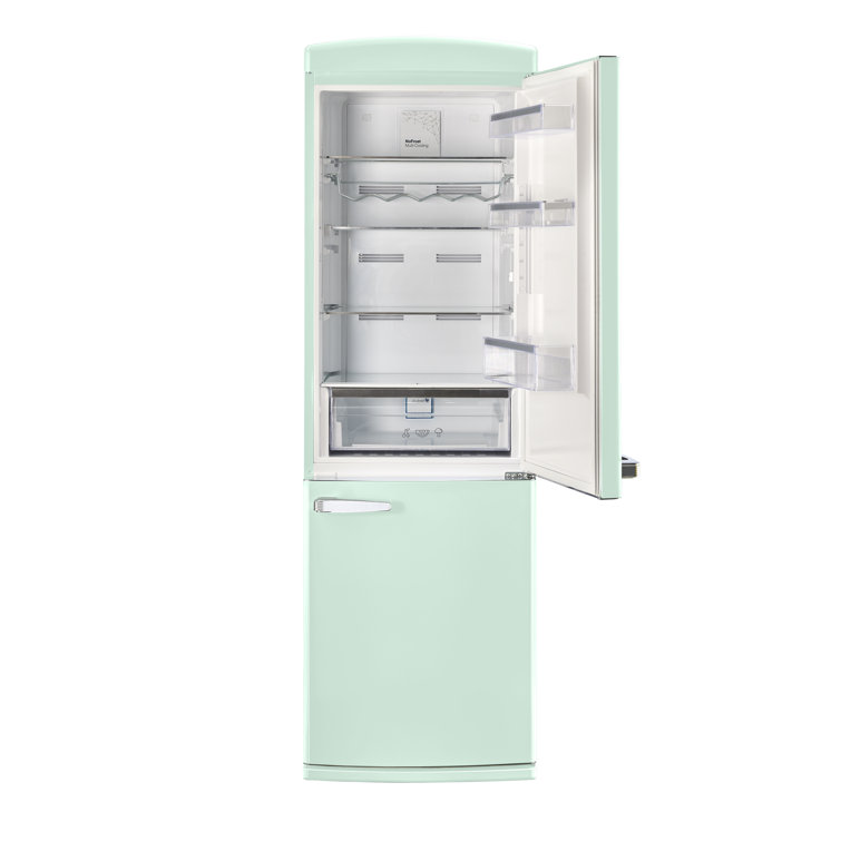 Summer Mint Green Retro Bottom Mount Fridge with Chrome Accents