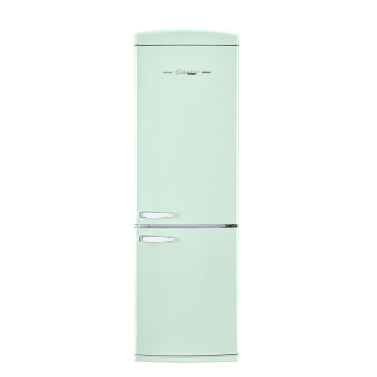 Summer Mint Green Retro Bottom Mount Fridge with Chrome Accents
