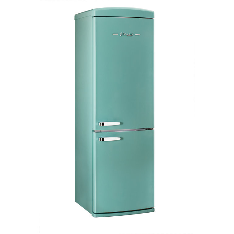 Ocean Mist Turquoise Retro Bottom Freezer Refrigerator with Ice Maker