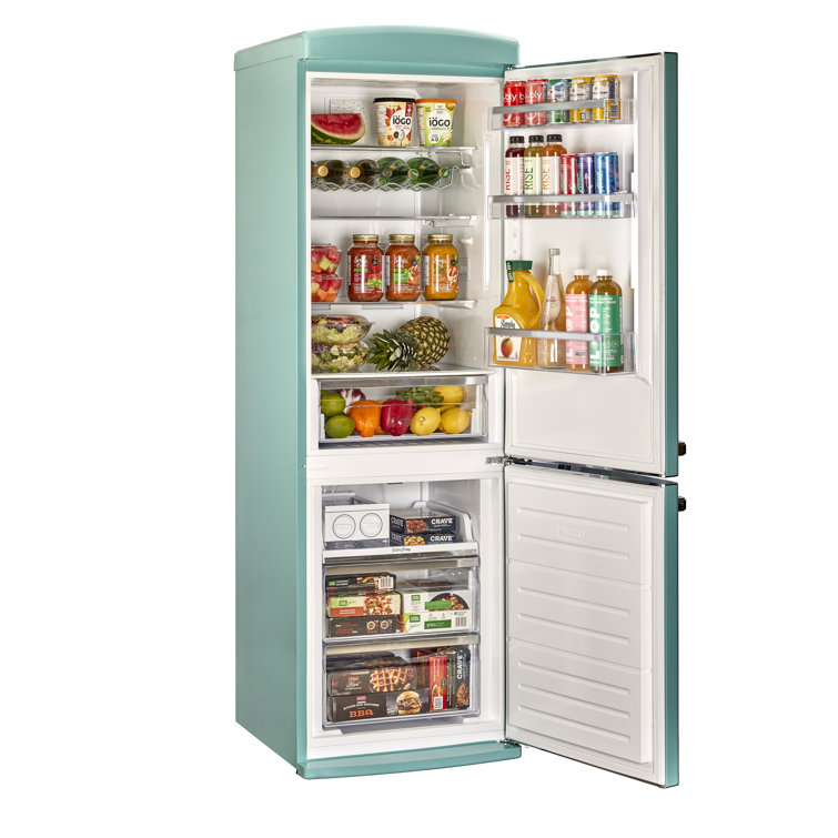 Ocean Mist Turquoise Retro Bottom Freezer Refrigerator with Ice Maker