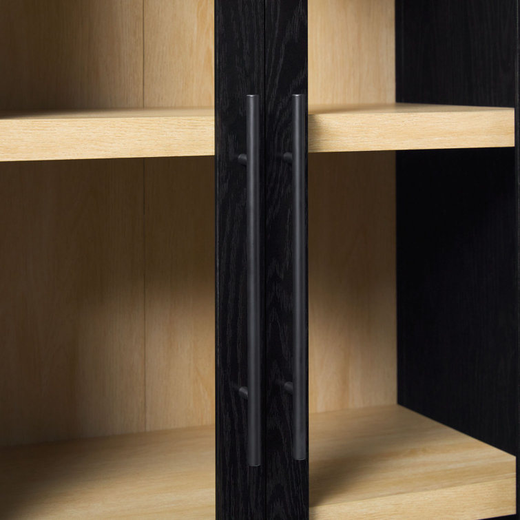 Black Arched Bookcase with Glass Doors and Natural Shelves
