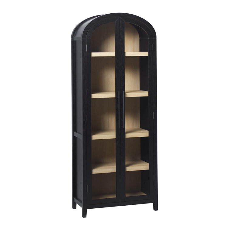 Black Arched Bookcase with Glass Doors and Natural Shelves