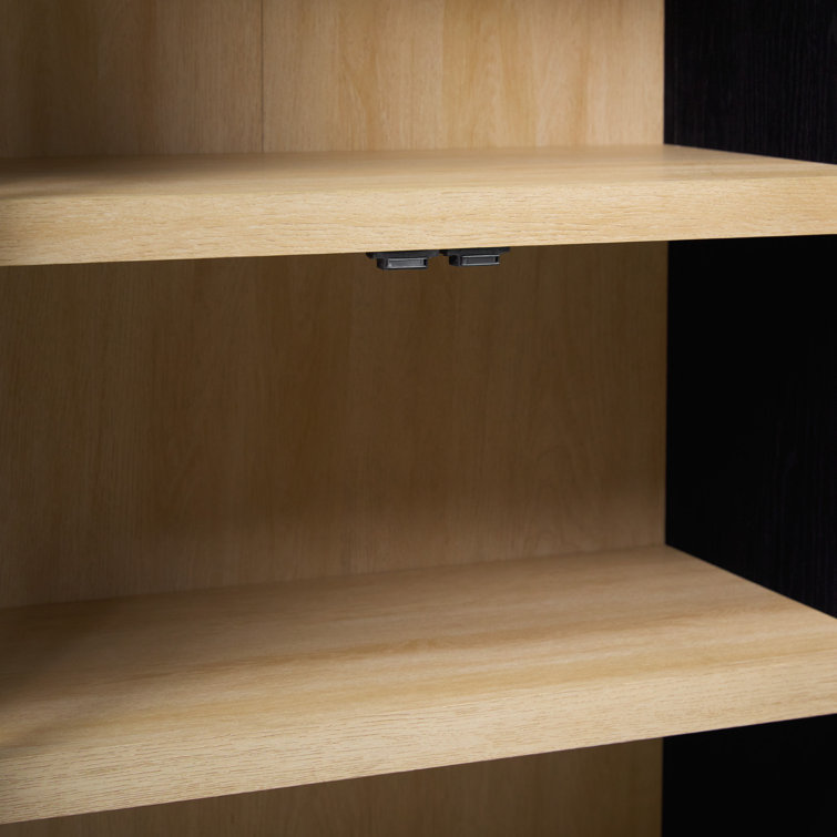Black Arched Bookcase with Glass Doors and Natural Shelves