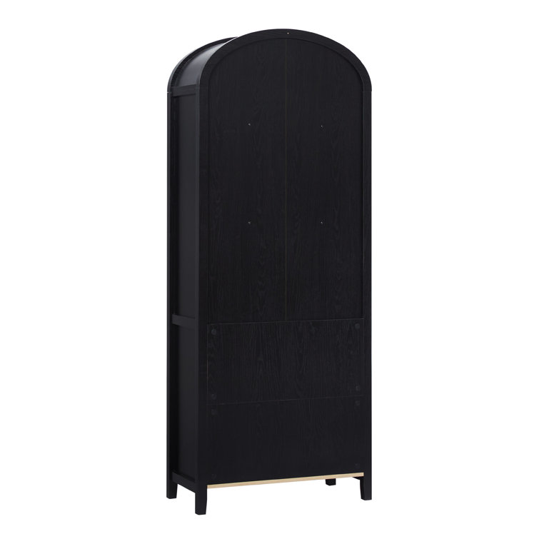 Black Arched Bookcase with Glass Doors and Natural Shelves