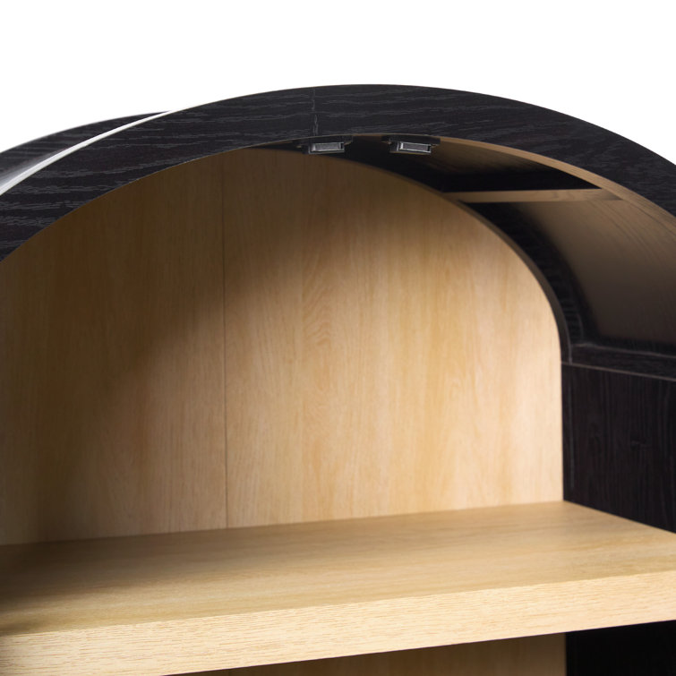 Black Arched Bookcase with Glass Doors and Natural Shelves