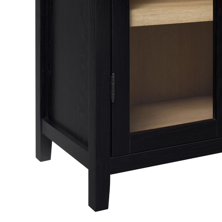 Black Arched Bookcase with Glass Doors and Natural Shelves