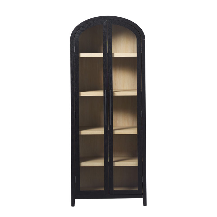Black Arched Bookcase with Glass Doors and Natural Shelves