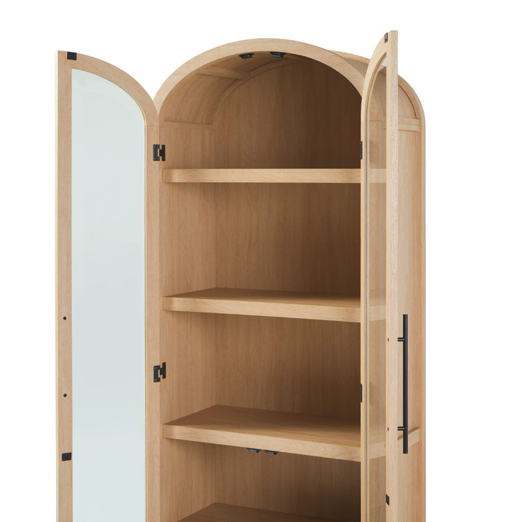 Coastal Oak Arched Bookshelf with Glass Doors