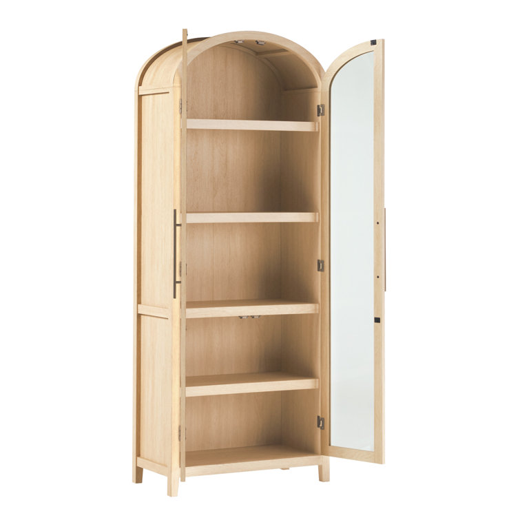 Coastal Oak Arched Bookshelf with Glass Doors