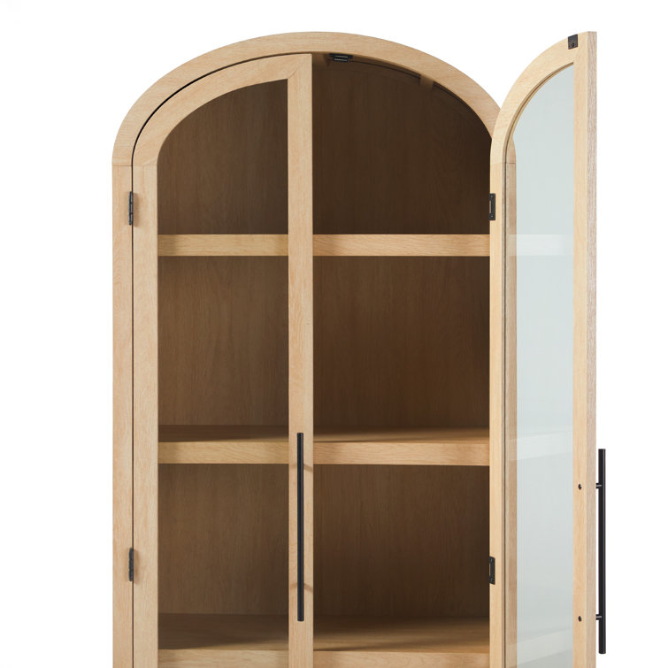 Coastal Oak Arched Bookshelf with Glass Doors